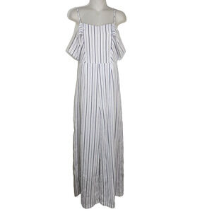 Plush Boutique Jumpsuit Med White Blue Striped Off Shoulder Spaghetti Strap Wide